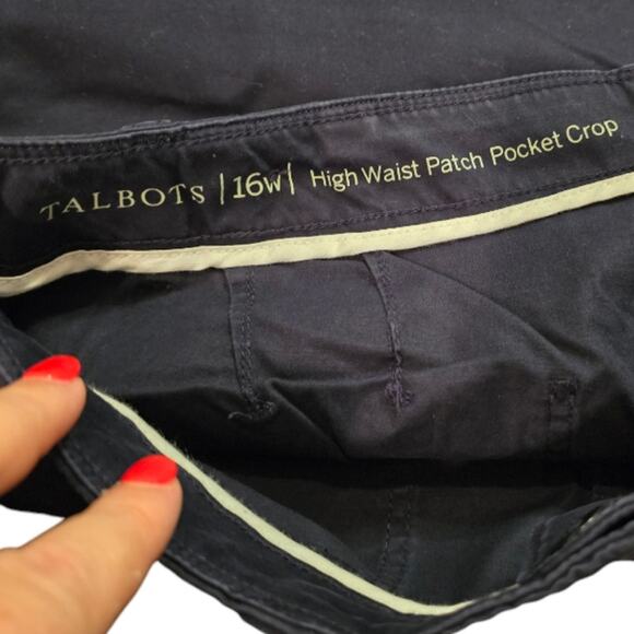 Talbots High Waist Patch Pocket Navy Blue Cropped Chino Pants Plus Size 16W New! - Picture 2 of 13